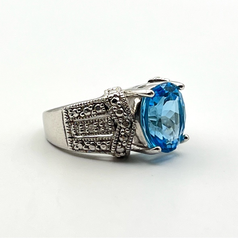 Blue Topaz Sterling Silver Ring Size 5 925 RJ Thailand - Picture 2 of 6